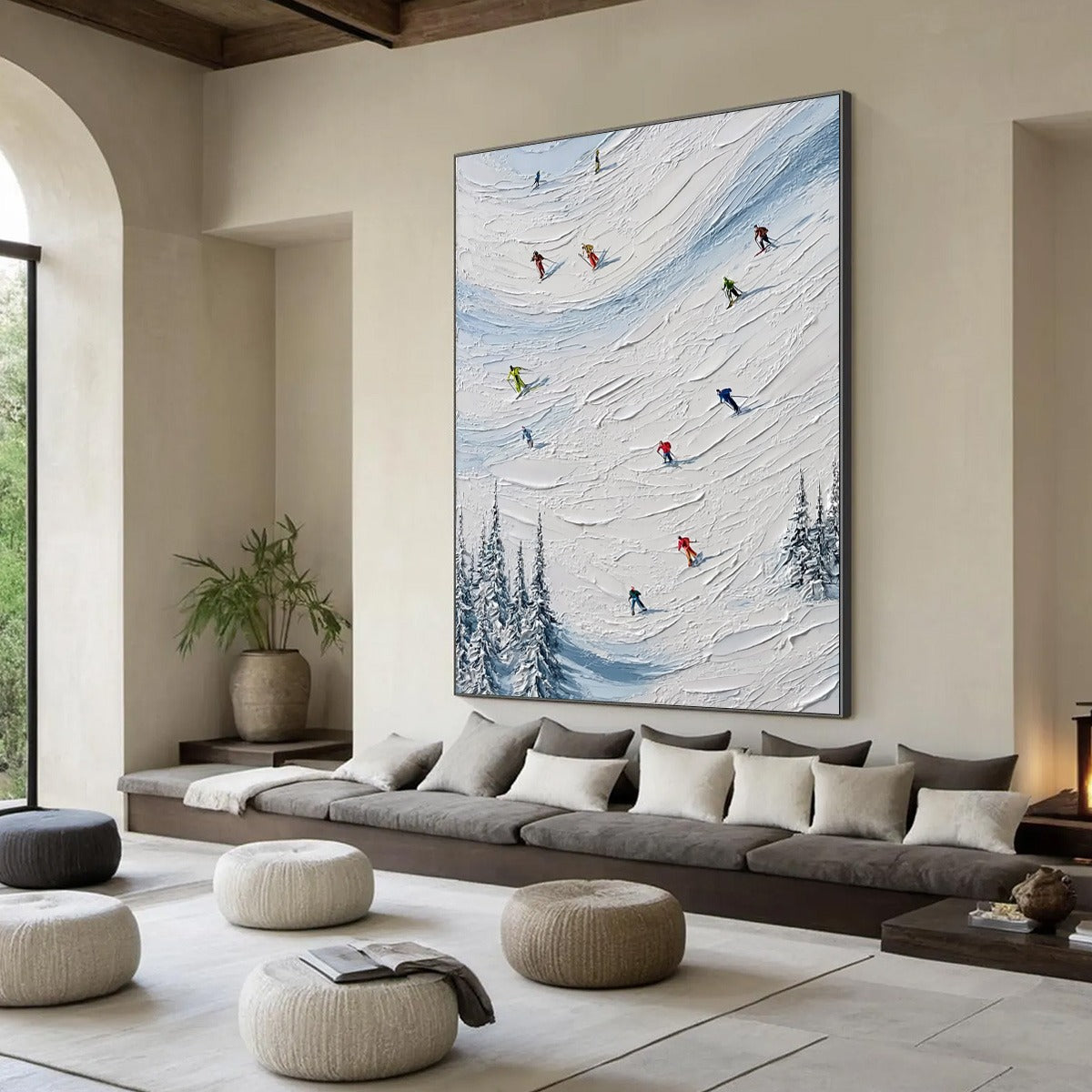 ALPINE RUSH: Textured Impasto Painting of Skiers on a Snowy Mountain - Image 8