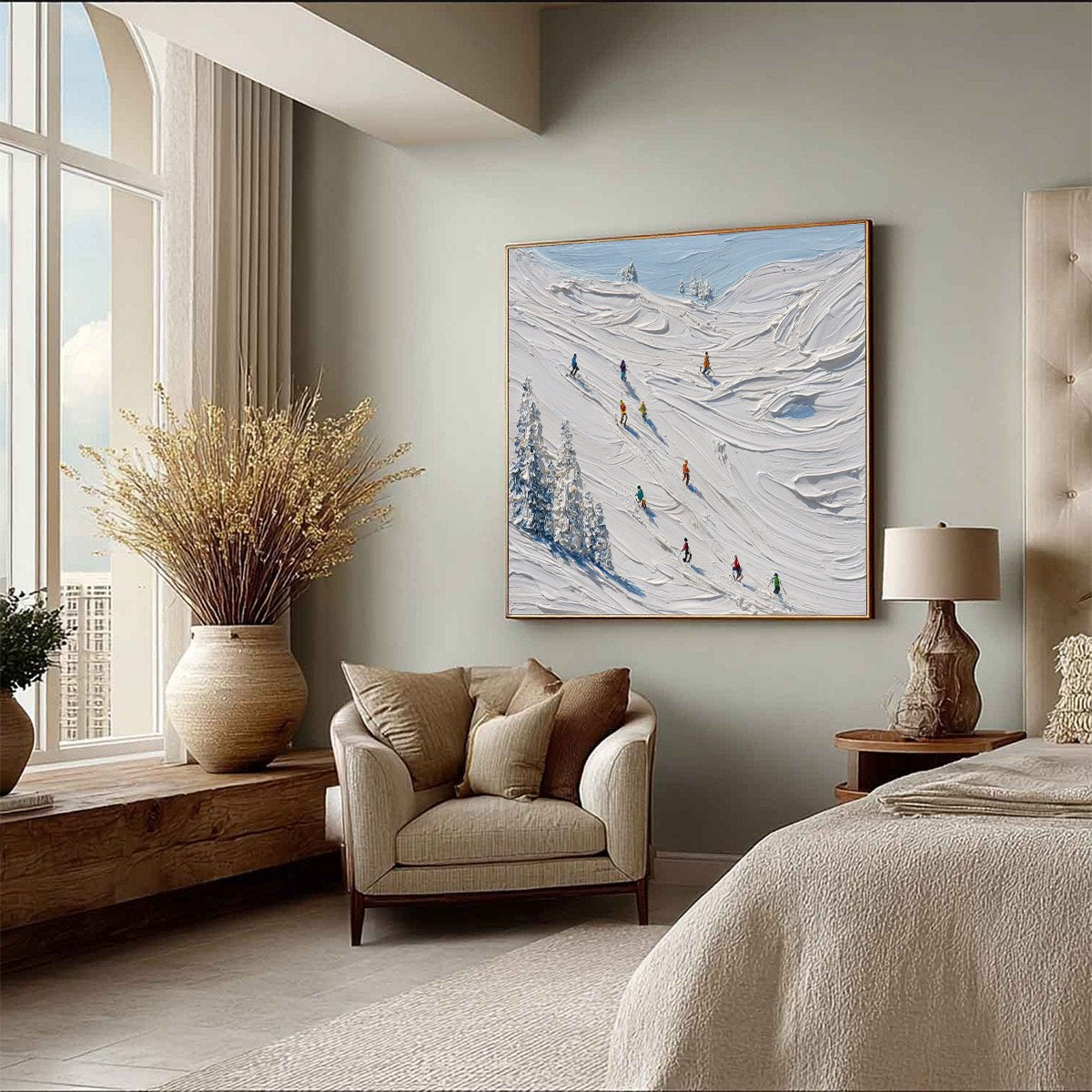 ALPINE RUSH: Textured Impasto Painting of Skiers on a Snowy Mountain - Image 8