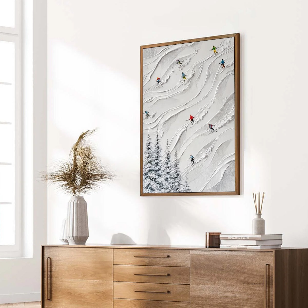 ALPINE RUSH: Textured Impasto Painting of Skiers on a Snowy Mountain - Image 8