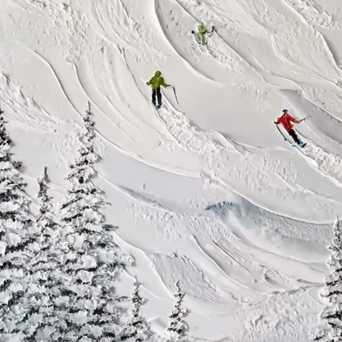 ALPINE RUSH: Textured Impasto Painting of Skiers on a Snowy Mountain - Image 3