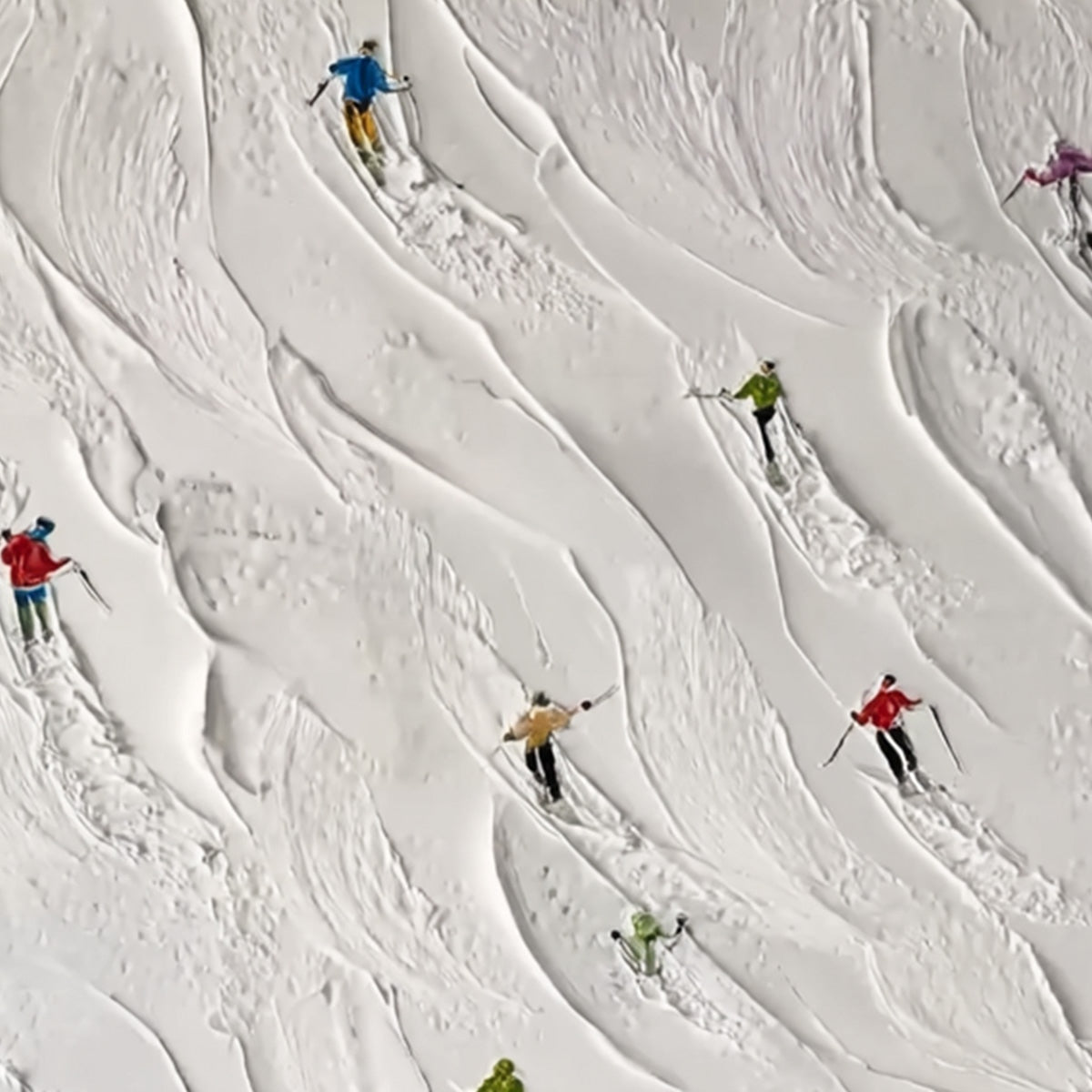 ALPINE RUSH: Textured Impasto Painting of Skiers on a Snowy Mountain - Image 5