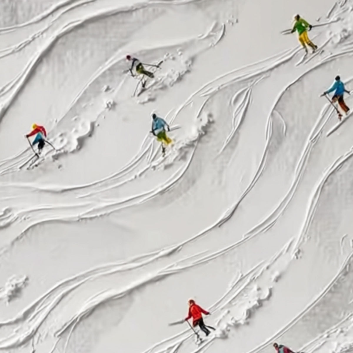 ALPINE RUSH: Textured Impasto Painting of Skiers on a Snowy Mountain - Image 5