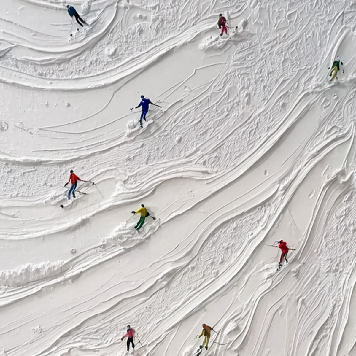 ALPINE RUSH: Textured Impasto Painting of Skiers on a Snowy Mountain - Image 5