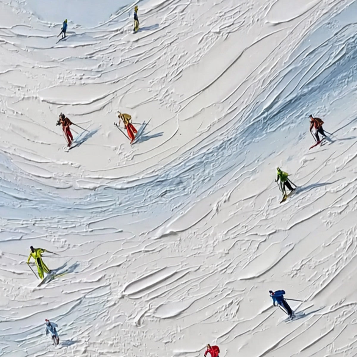 ALPINE RUSH: Textured Impasto Painting of Skiers on a Snowy Mountain - Image 5