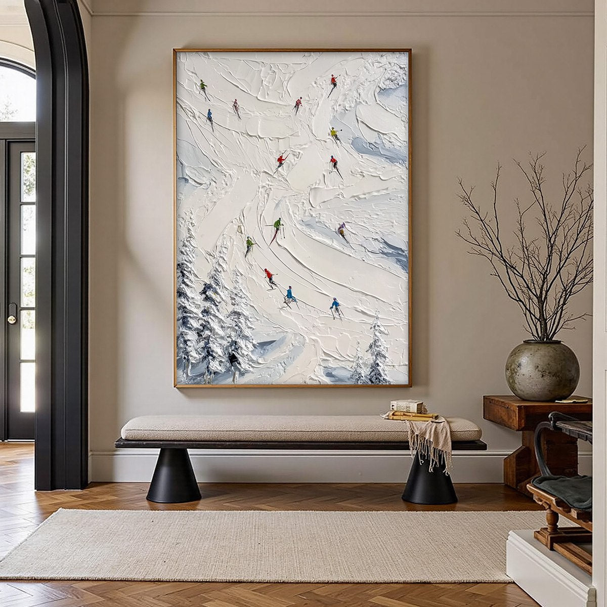 ALPINE RUSH: Textured Impasto Skiing Painting on Canvas - Image 2