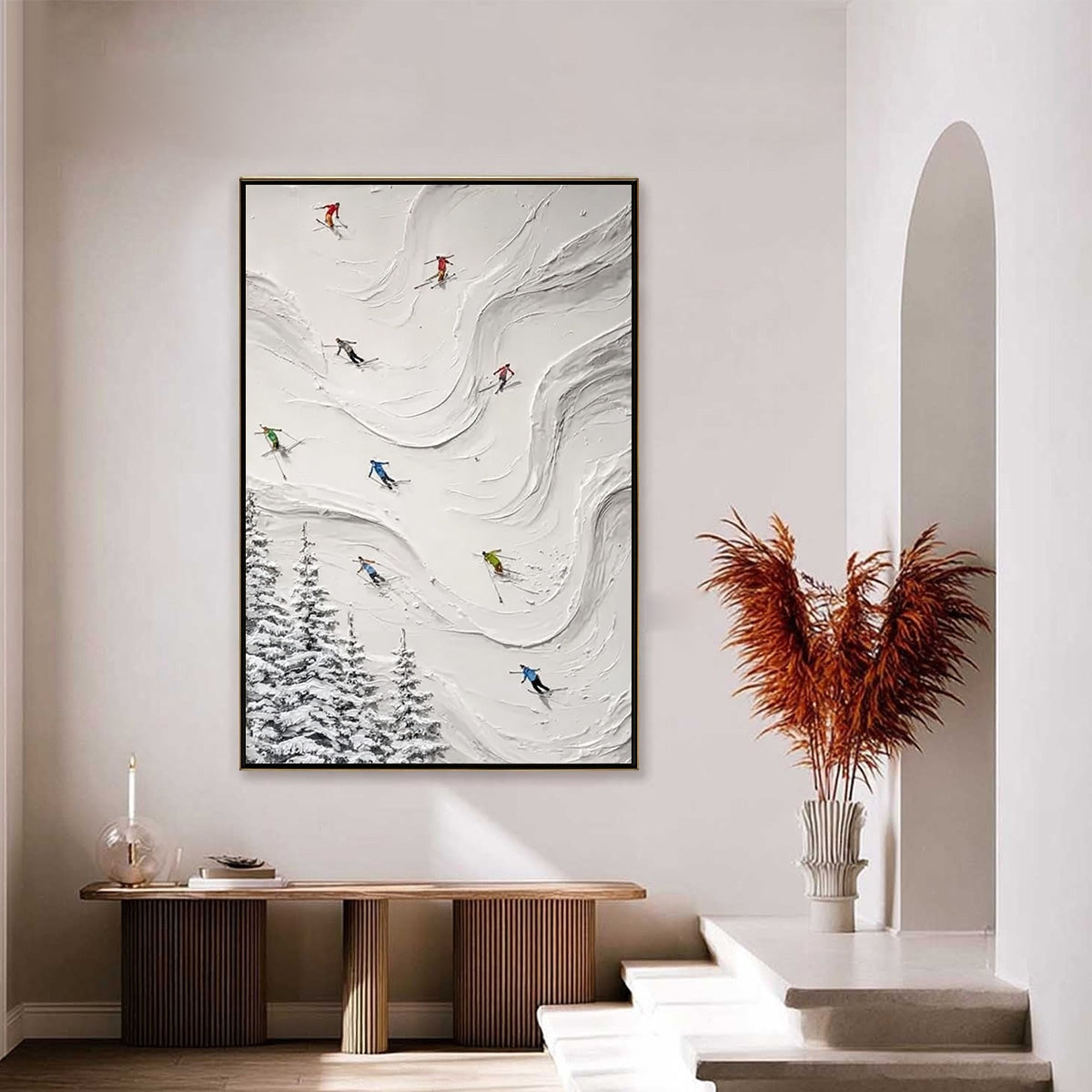 ALPINE RUSH: Textured Impasto Skiing Painting on Canvas - Image 4