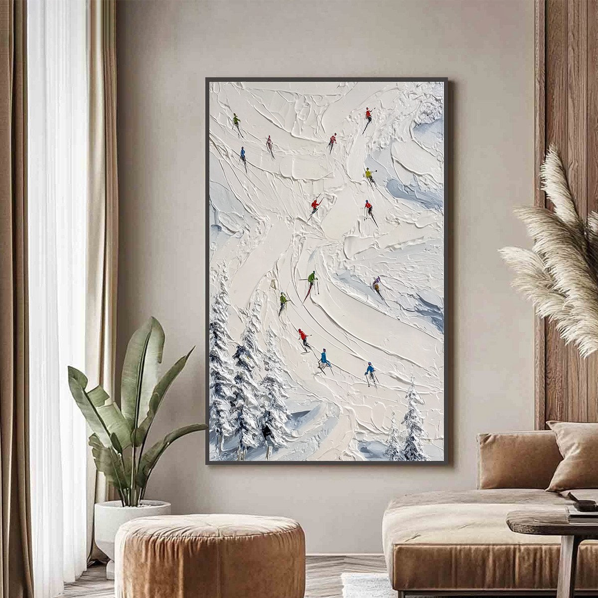 ALPINE RUSH: Textured Impasto Skiing Painting on Canvas - Image 4