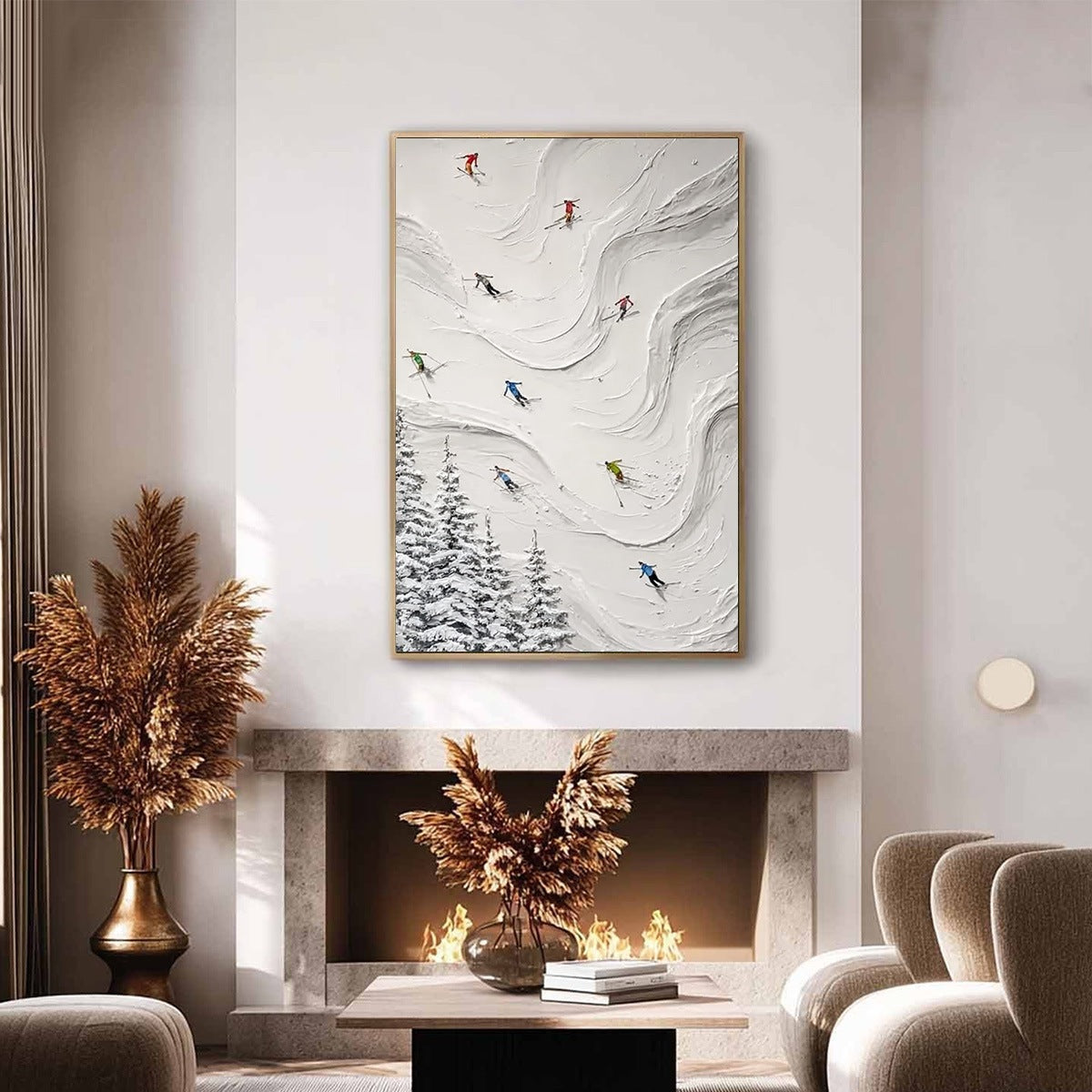 ALPINE RUSH: Textured Impasto Skiing Painting on Canvas - Image 2