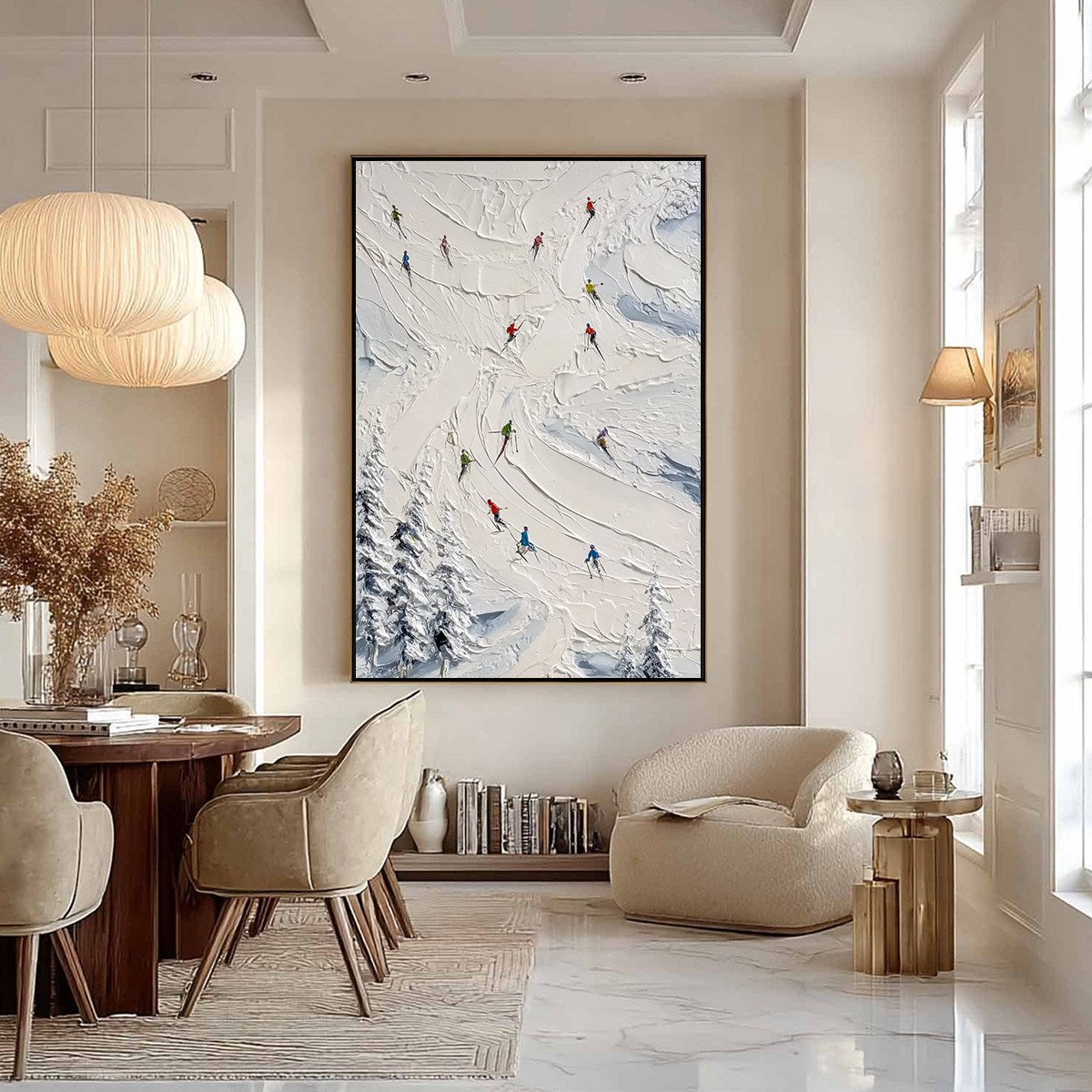 ALPINE RUSH: Textured Impasto Skiing Painting on Canvas - Image 6