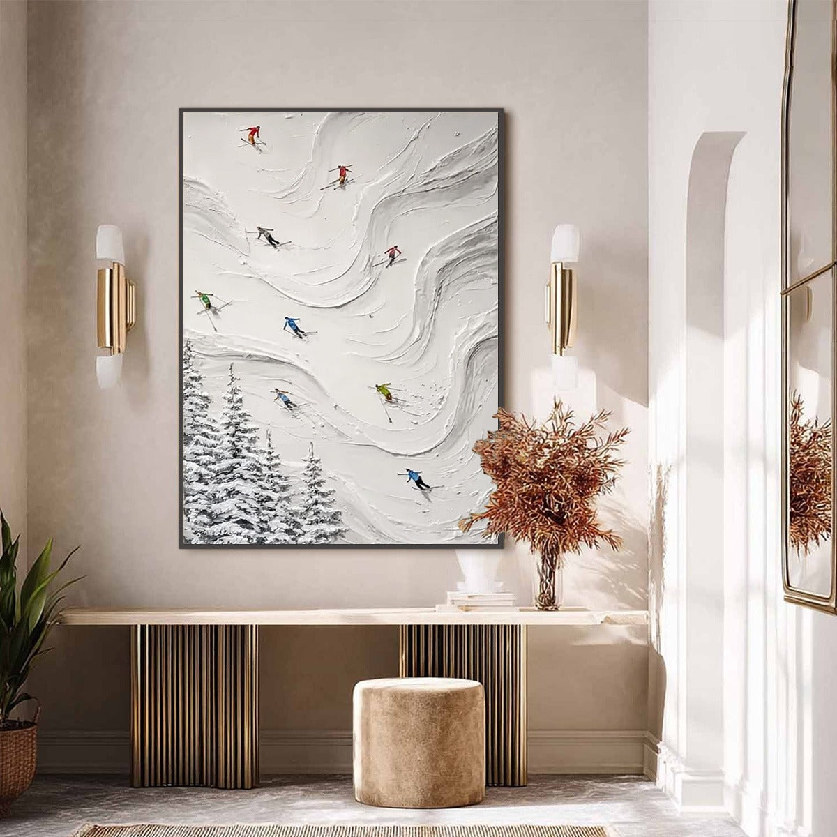 ALPINE RUSH: Textured Impasto Skiing Painting on Canvas - Image 6