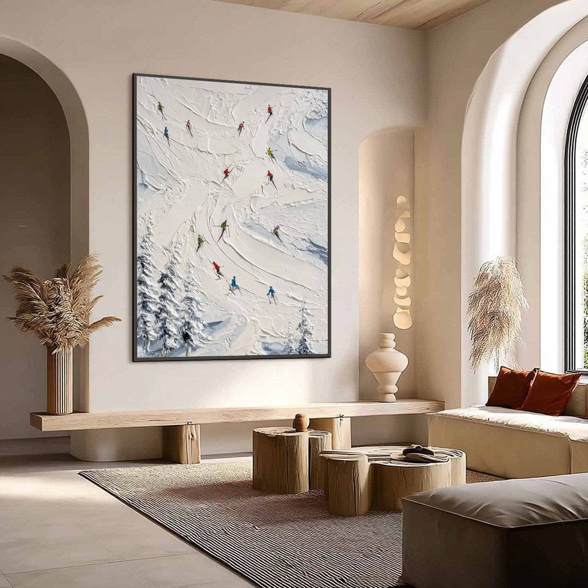 ALPINE RUSH: Textured Impasto Skiing Painting on Canvas - Image 7