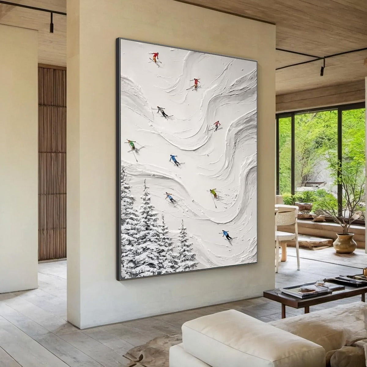 ALPINE RUSH: Textured Impasto Skiing Painting on Canvas - Image 7