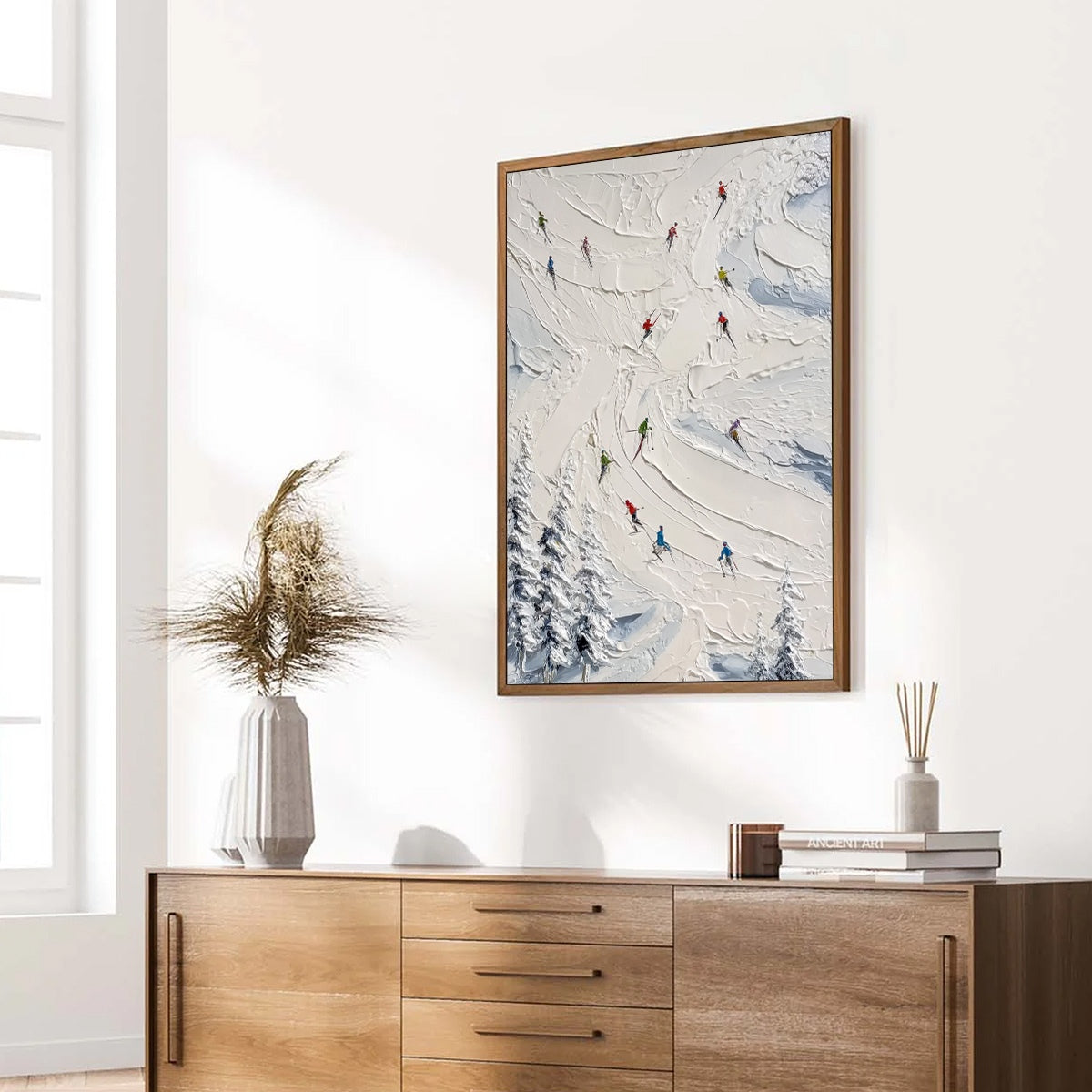 ALPINE RUSH: Textured Impasto Skiing Painting on Canvas - Image 8