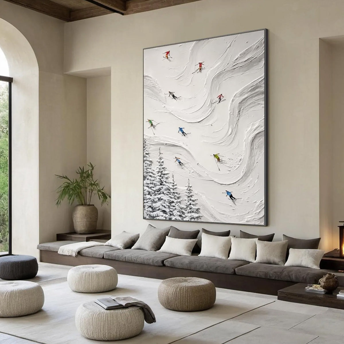 ALPINE RUSH: Textured Impasto Skiing Painting on Canvas - Image 8