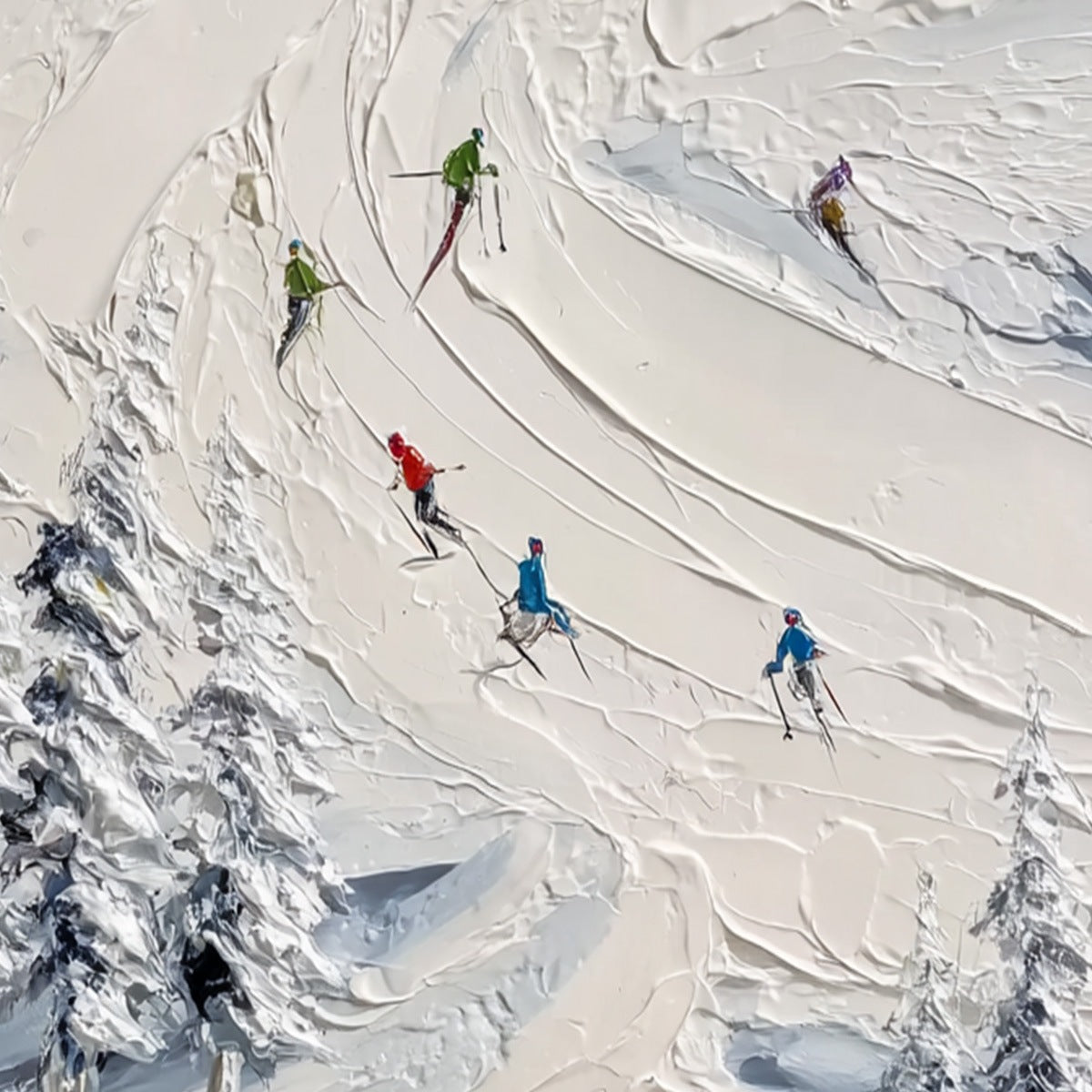 ALPINE RUSH: Textured Impasto Skiing Painting on Canvas - Image 3