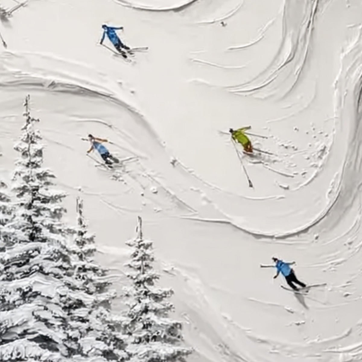 ALPINE RUSH: Textured Impasto Skiing Painting on Canvas - Image 3