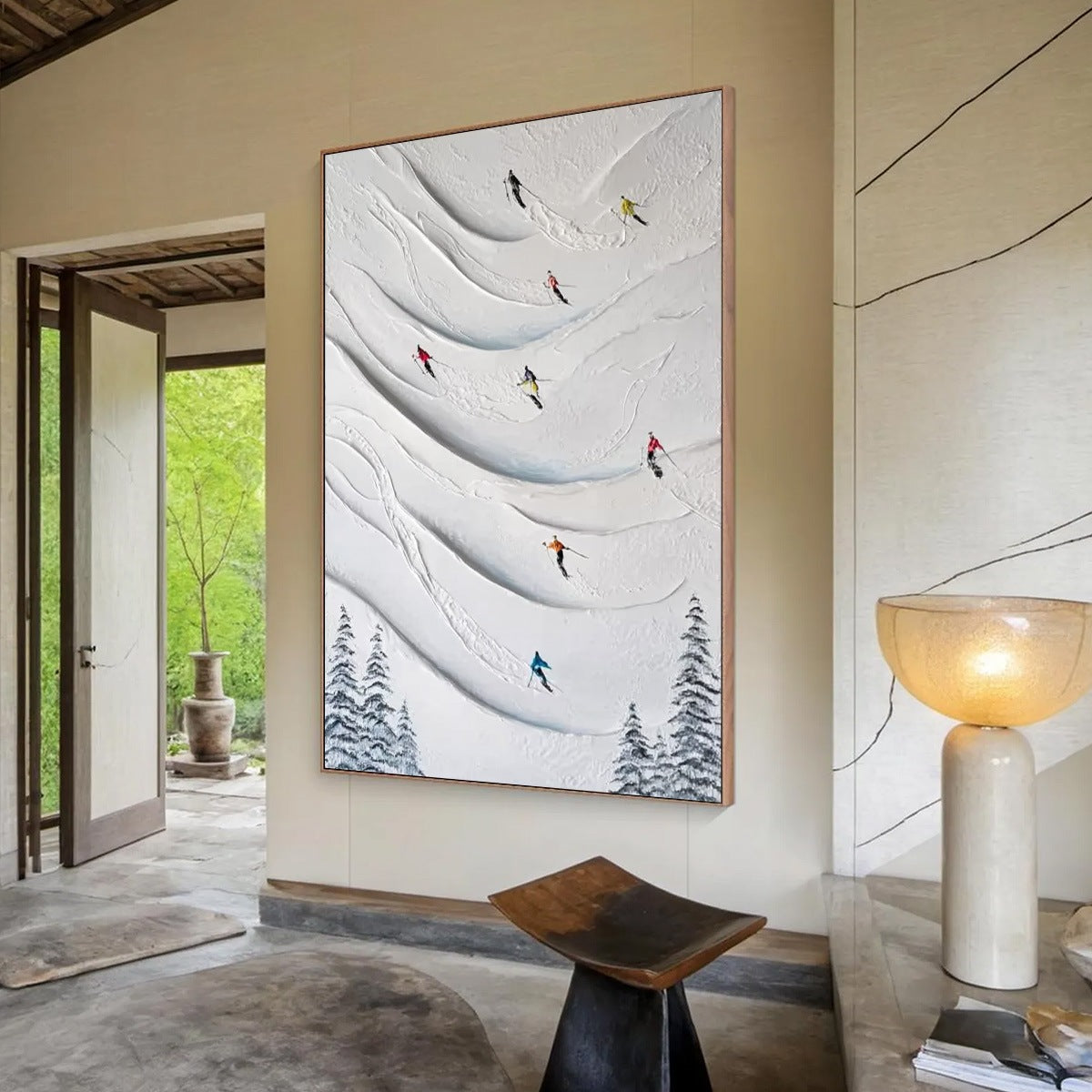 ALPINE RUSH: Textured Impasto Skiing & Mountain Sports Painting - Image 7