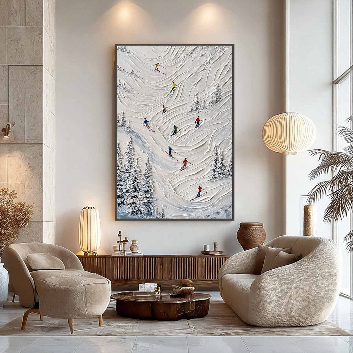 ALPINE RUSH: Textured Impasto Skiing on Mountain Slope Painting - Image 6