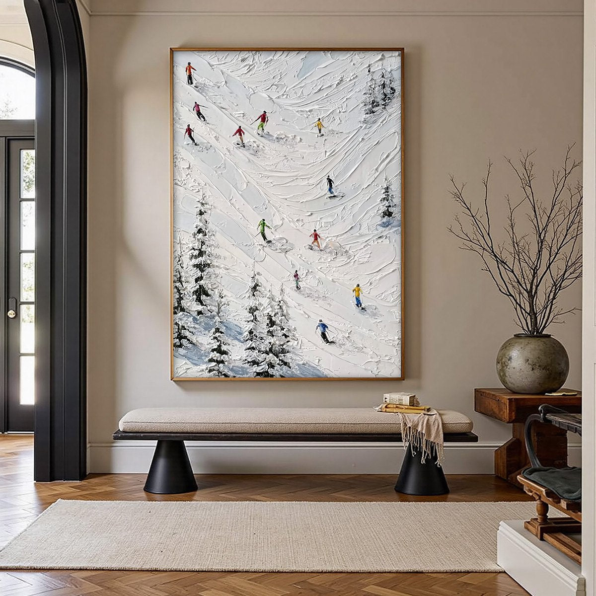 ALPINE RUSH: Textured Impasto Skiing on Mountain Slope Painting - Image 2