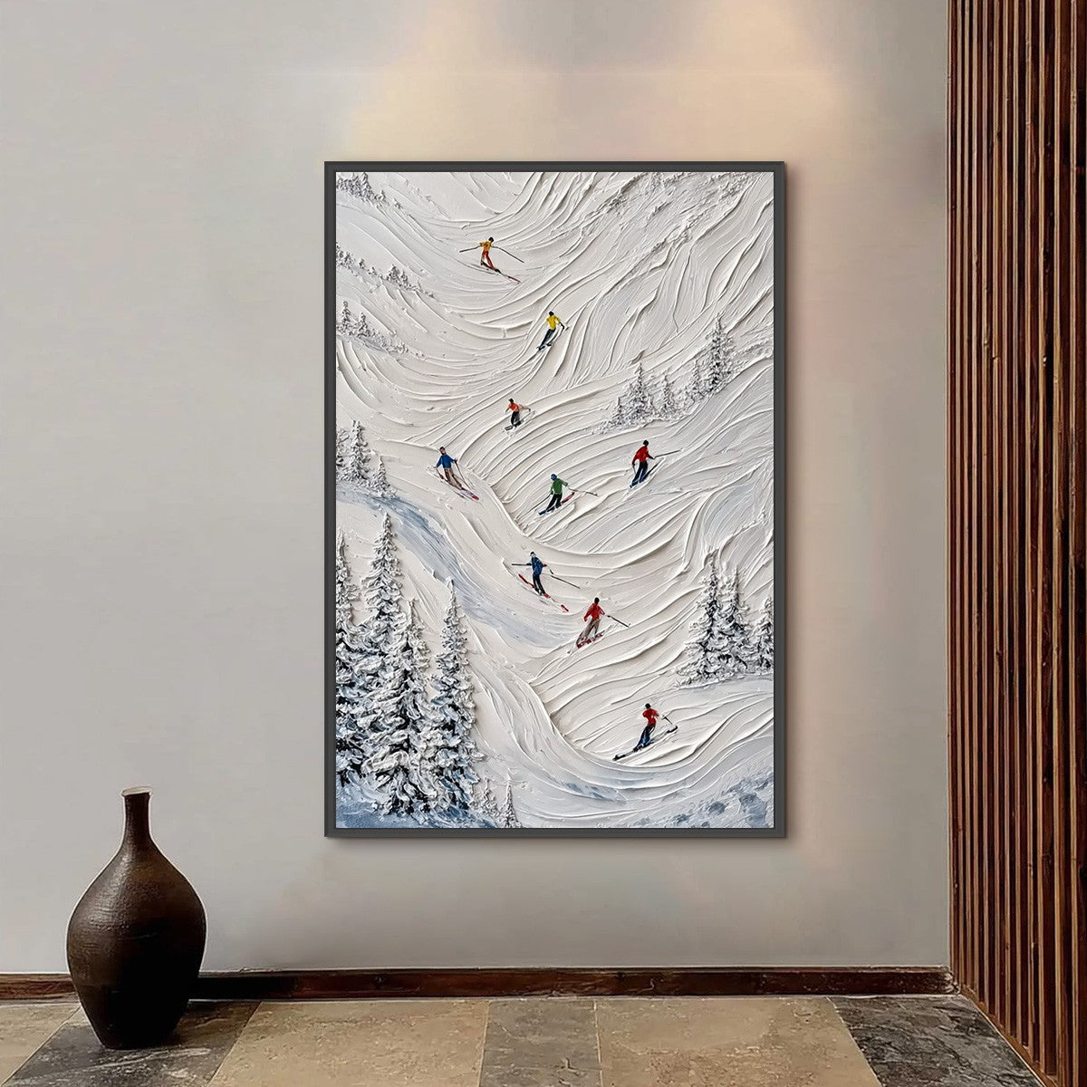 ALPINE RUSH: Textured Impasto Skiing on Mountain Slope Painting - Image 4