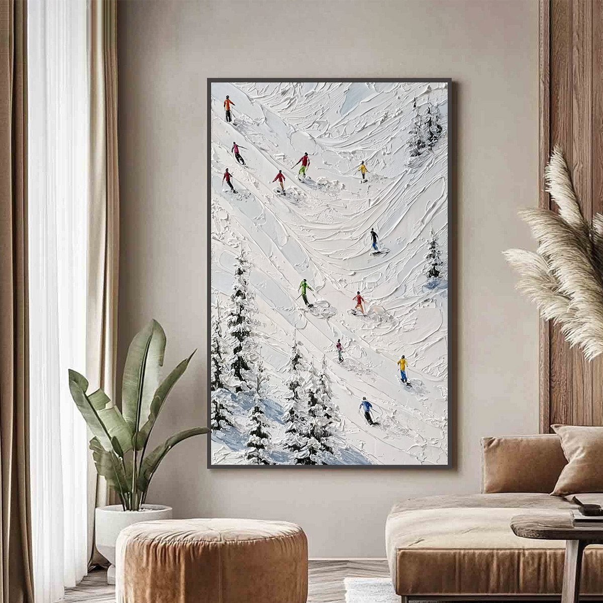 ALPINE RUSH: Textured Impasto Skiing on Mountain Slope Painting - Image 4