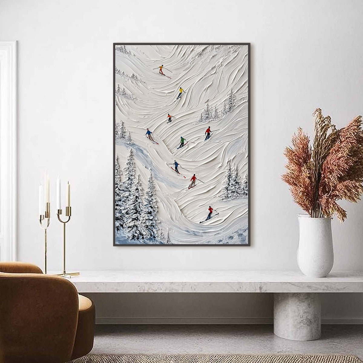 ALPINE RUSH: Textured Impasto Skiing on Mountain Slope Painting - Image 2