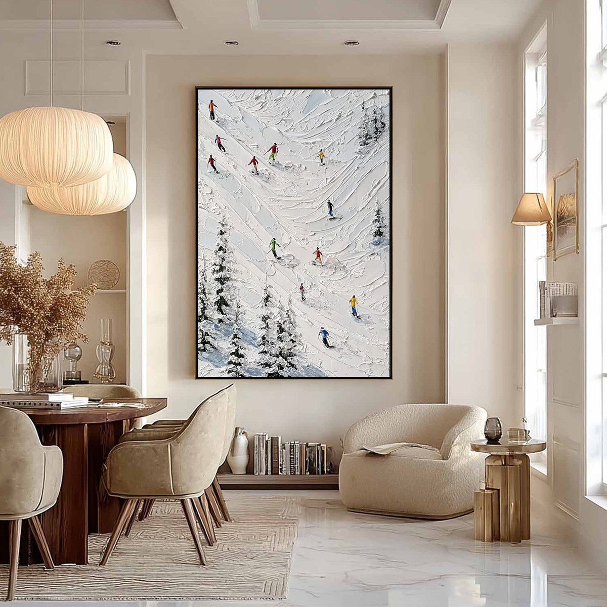ALPINE RUSH: Textured Impasto Skiing on Mountain Slope Painting - Image 6