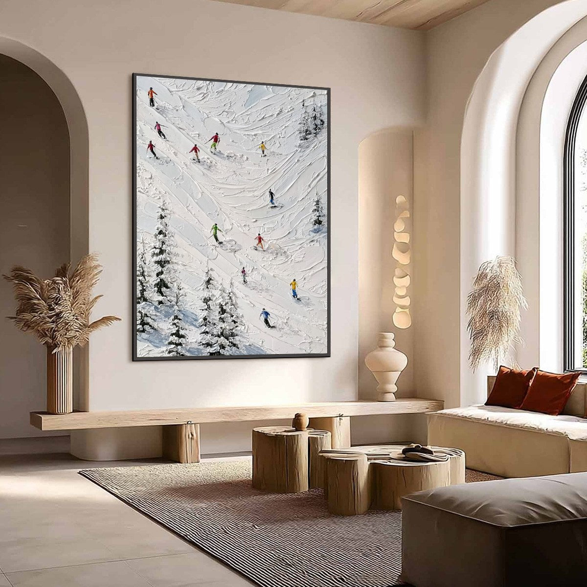 ALPINE RUSH: Textured Impasto Skiing on Mountain Slope Painting - Image 7