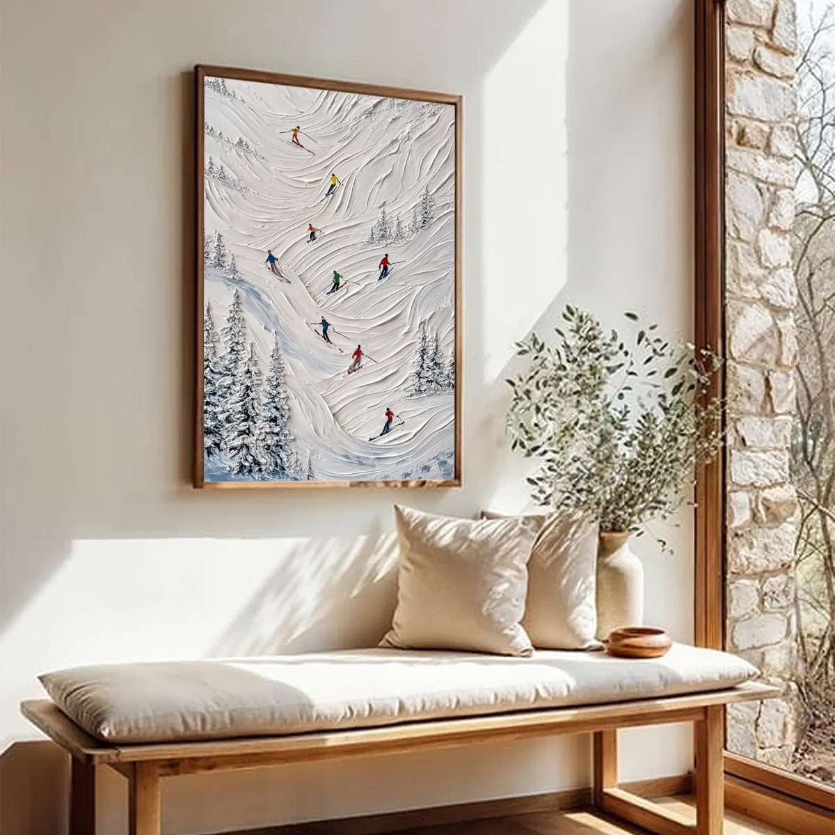 ALPINE RUSH: Textured Impasto Skiing on Mountain Slope Painting - Image 8