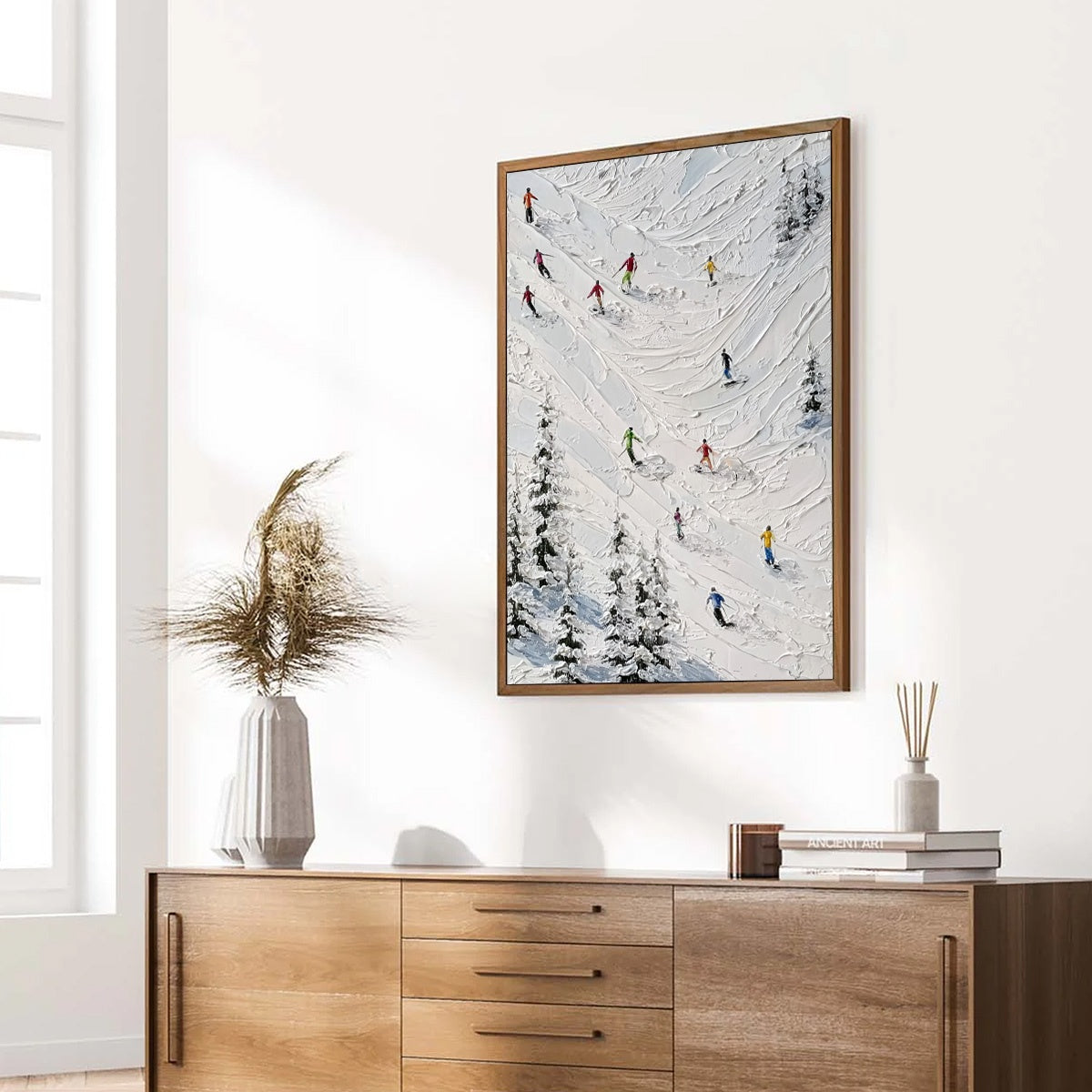 ALPINE RUSH: Textured Impasto Skiing on Mountain Slope Painting - Image 8
