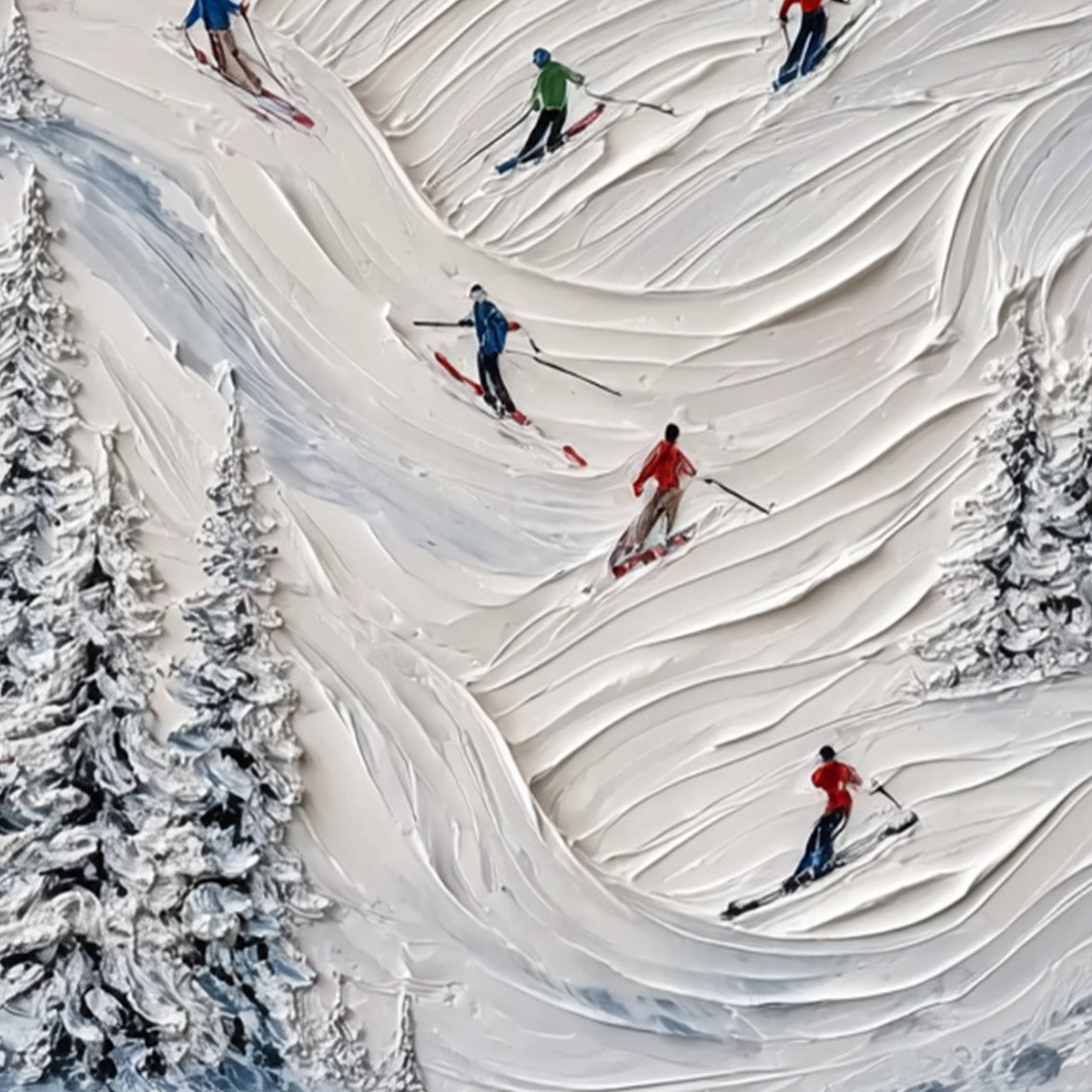 ALPINE RUSH: Textured Impasto Skiing on Mountain Slope Painting - Image 3