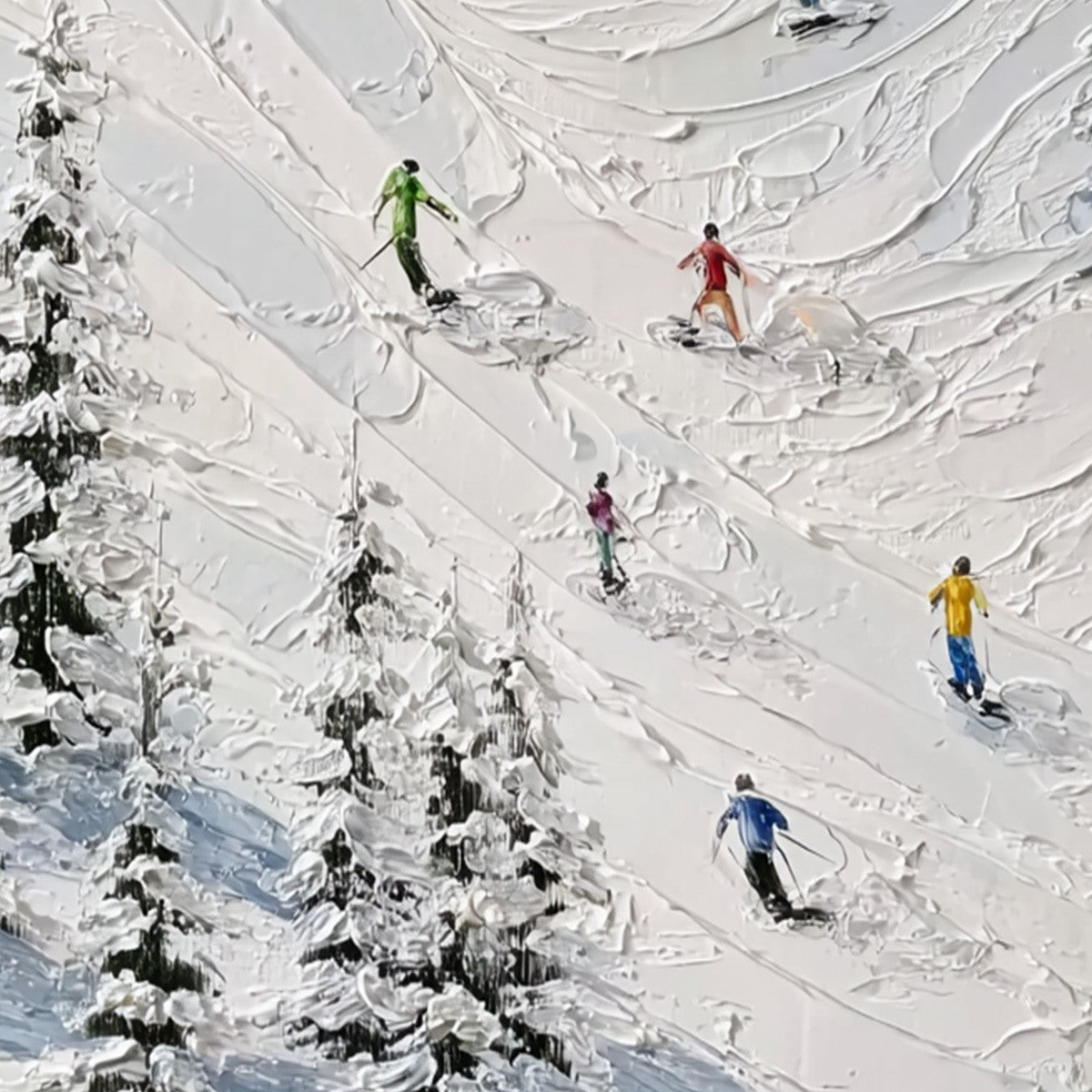ALPINE RUSH: Textured Impasto Skiing on Mountain Slope Painting - Image 3