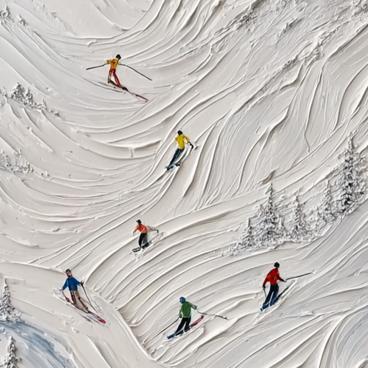 ALPINE RUSH: Textured Impasto Skiing on Mountain Slope Painting - Image 5