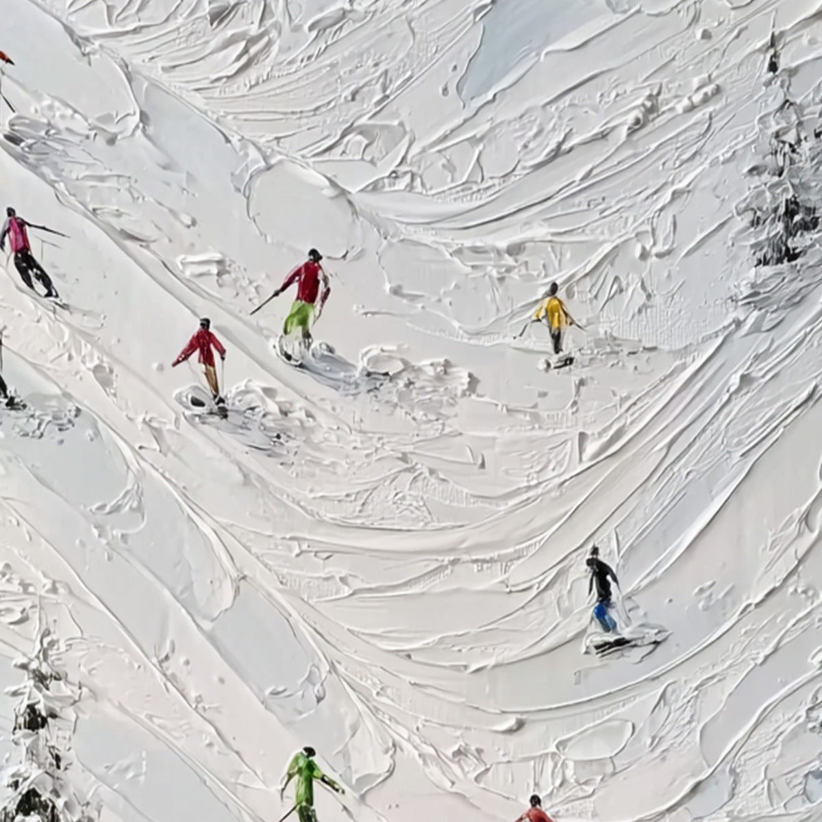 ALPINE RUSH: Textured Impasto Skiing on Mountain Slope Painting - Image 5
