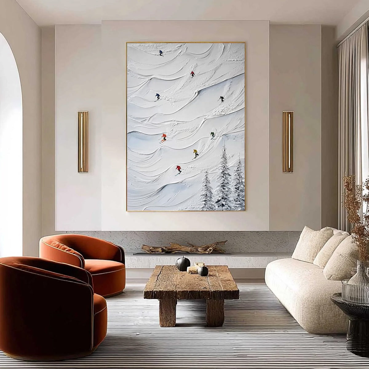 ALPINE RUSH: Textured Impasto Skiing on Snowy Mountain Oil Painting - Image 2