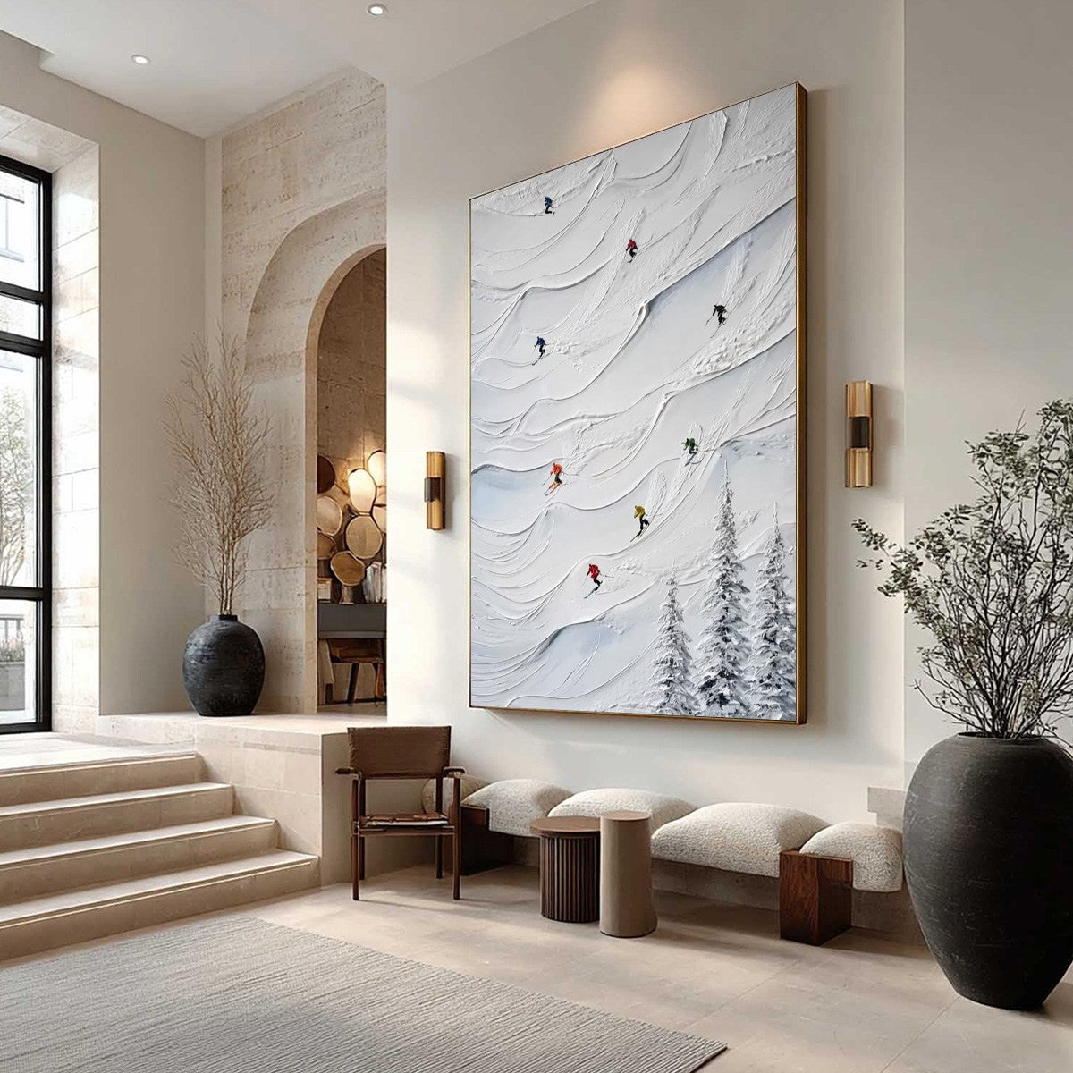 ALPINE RUSH: Textured Impasto Skiing on Snowy Mountain Oil Painting - Image 7