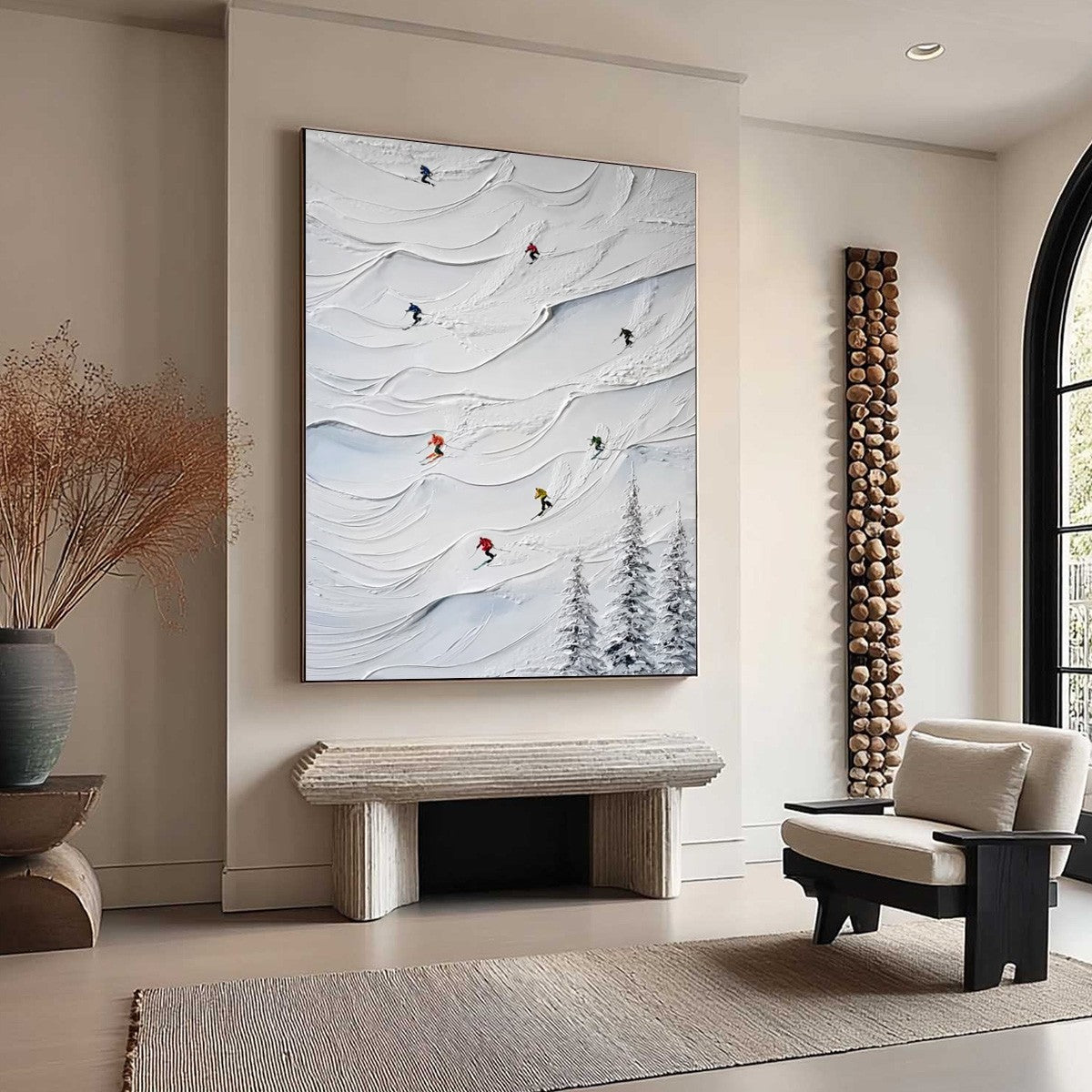 ALPINE RUSH: Textured Impasto Skiing on Snowy Mountain Oil Painting - Image 8
