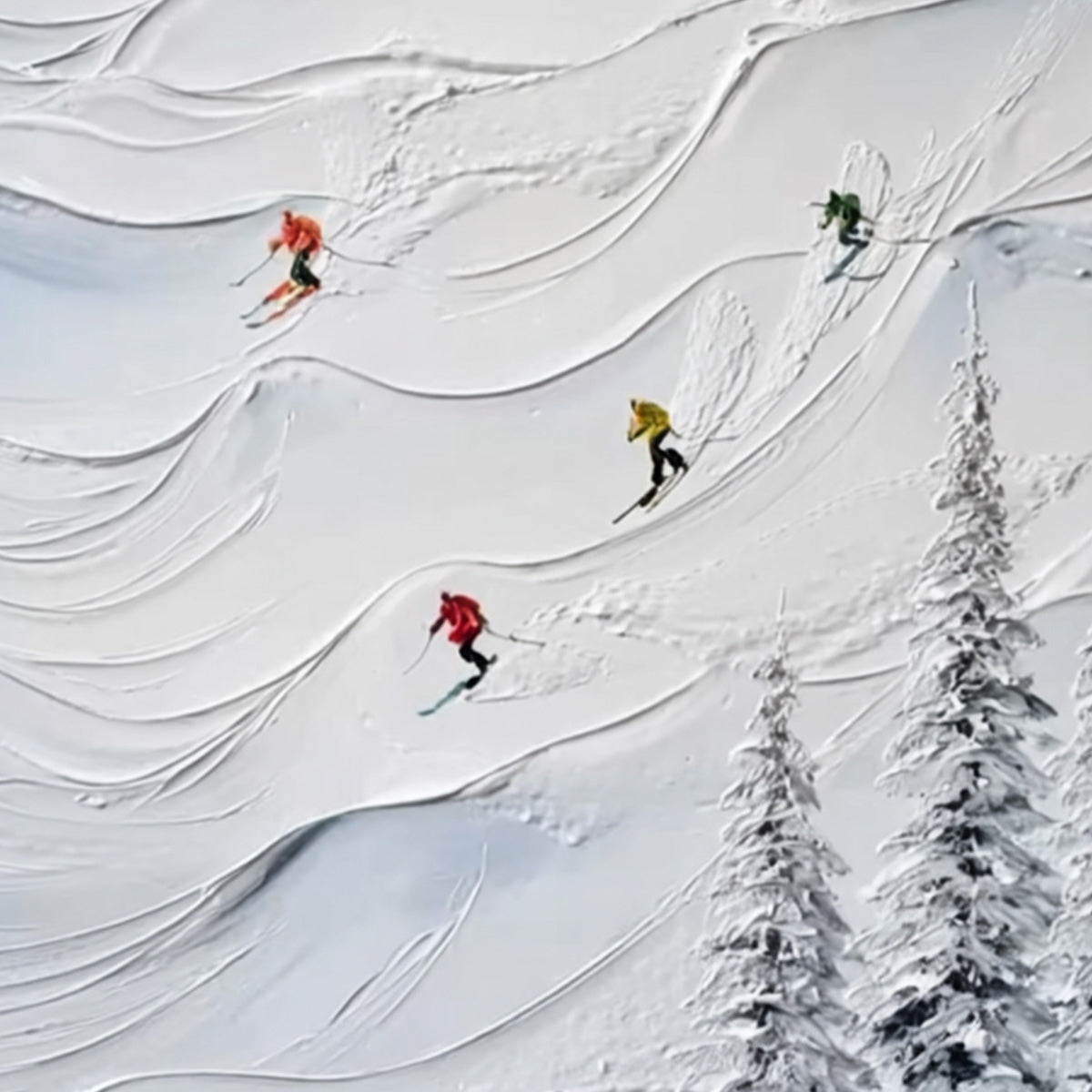 ALPINE RUSH: Textured Impasto Skiing on Snowy Mountain Oil Painting - Image 3