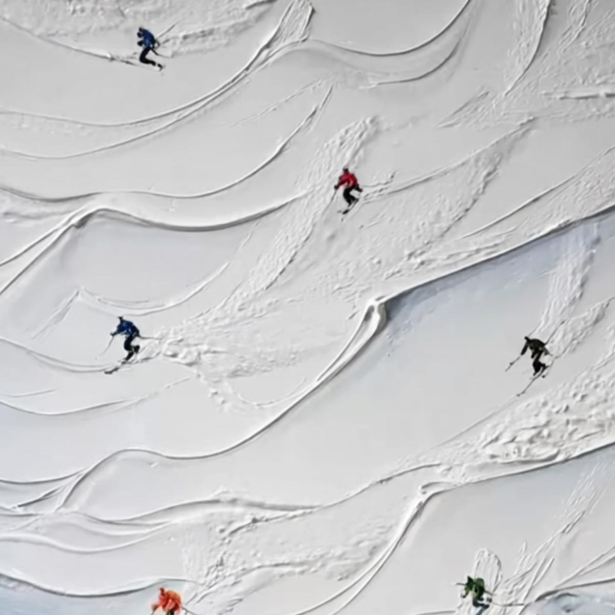ALPINE RUSH: Textured Impasto Skiing on Snowy Mountain Oil Painting - Image 5