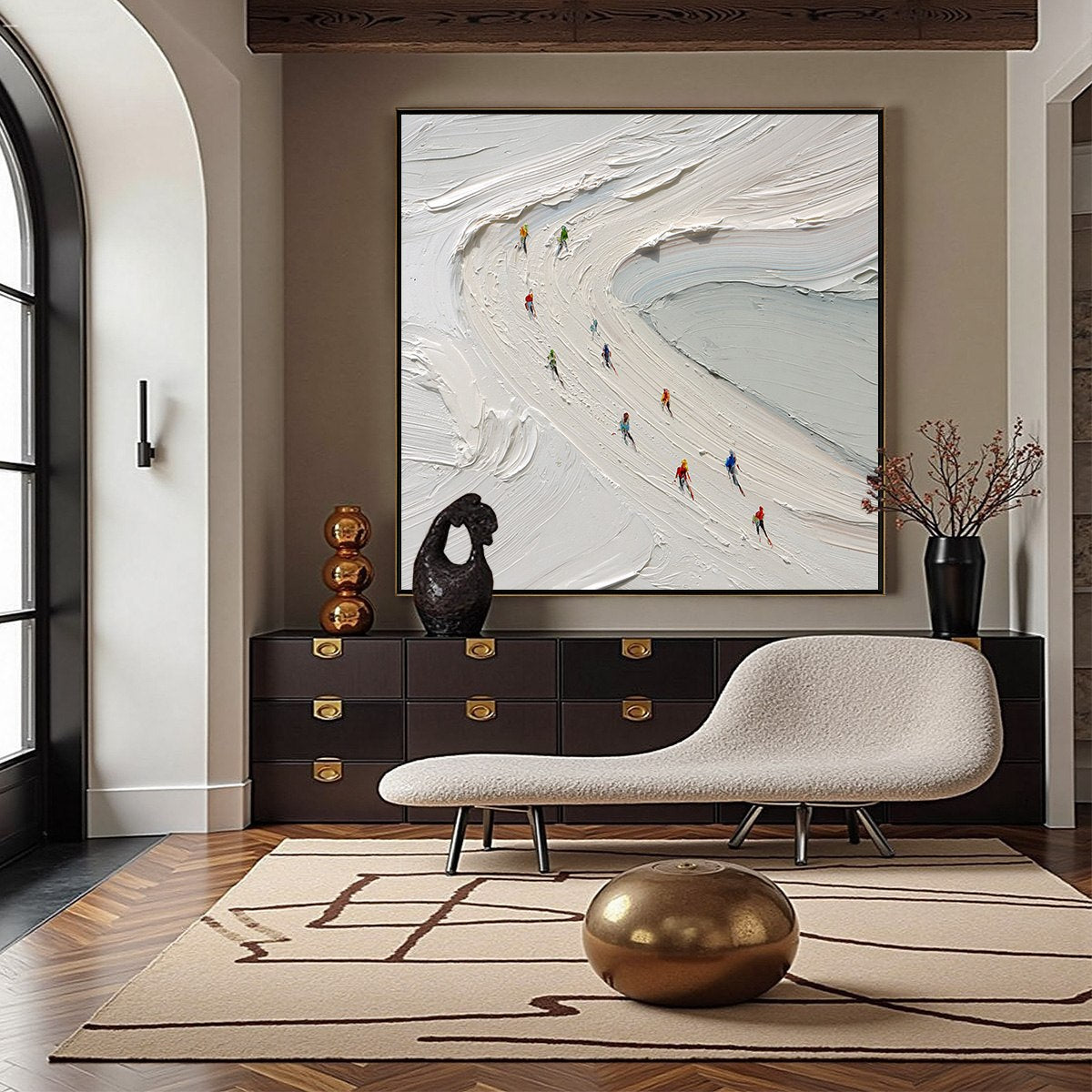 ALPINE RUSH: Textured Impasto Style Skiing Sports Painting - Image 4
