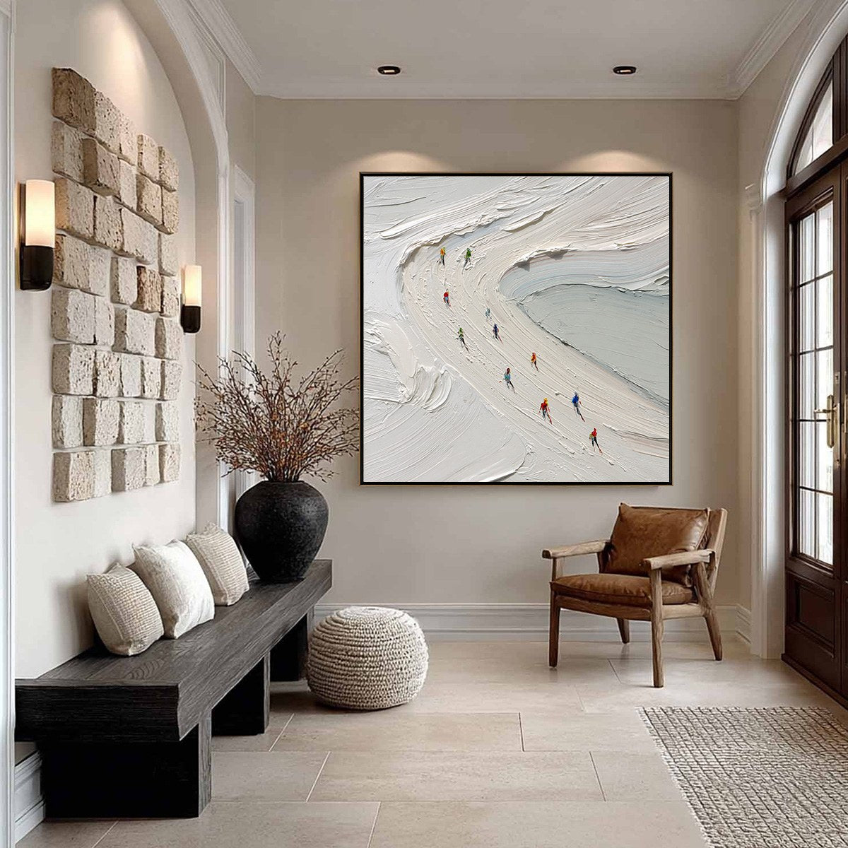 ALPINE RUSH: Textured Impasto Style Skiing Sports Painting - Image 6
