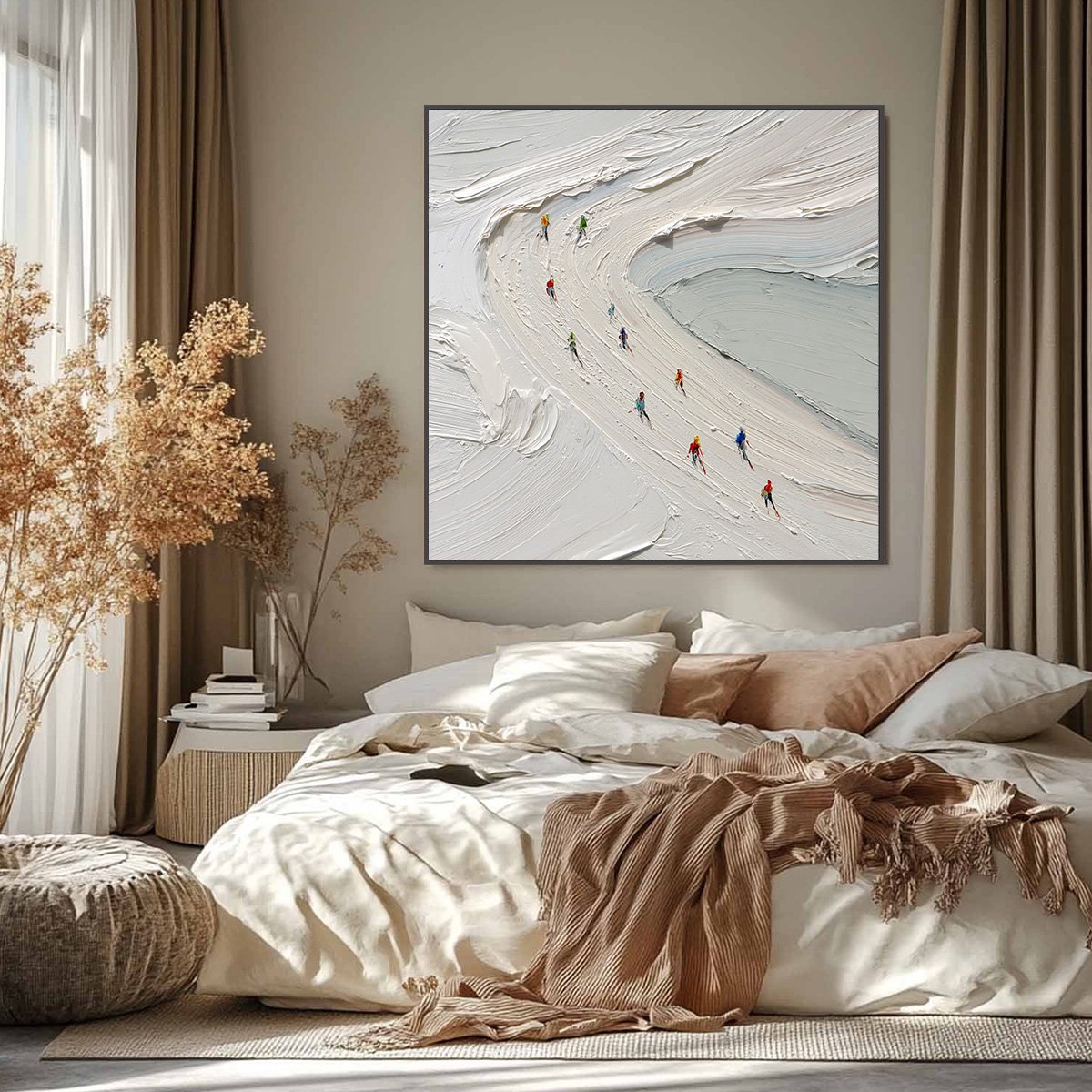 ALPINE RUSH: Textured Impasto Style Skiing Sports Painting - Image 2