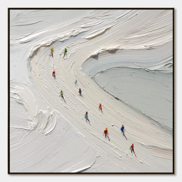 ALPINE RUSH: Textured Impasto Style Skiing Sports Painting