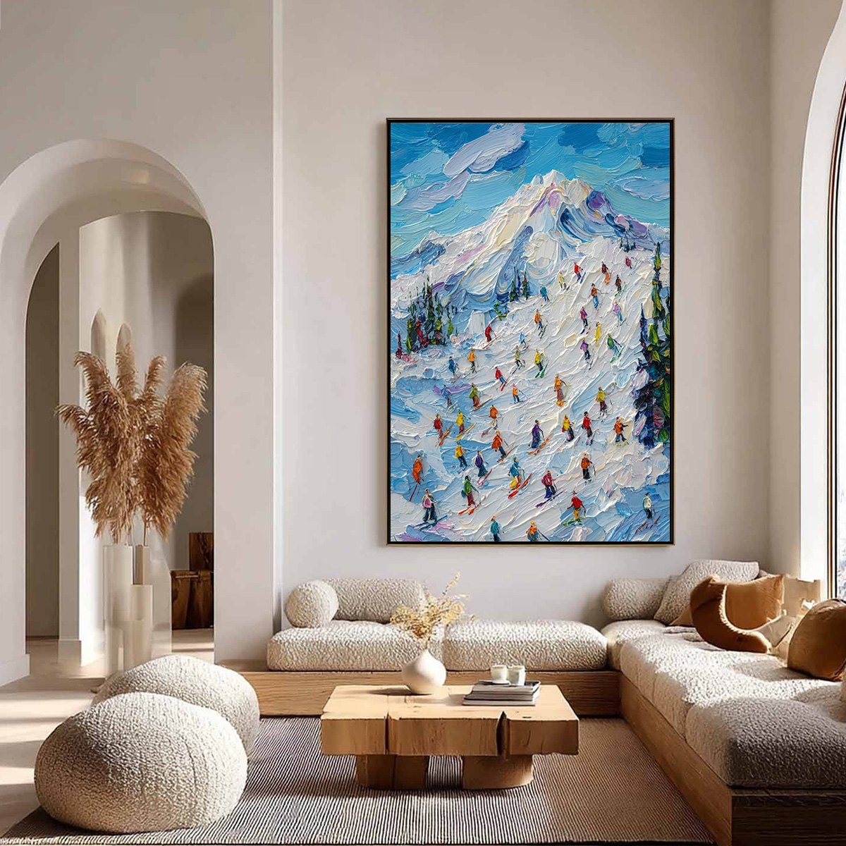 ALPINE RUSH: Textured Palette Knife Ski Mountain Painting - Image 4