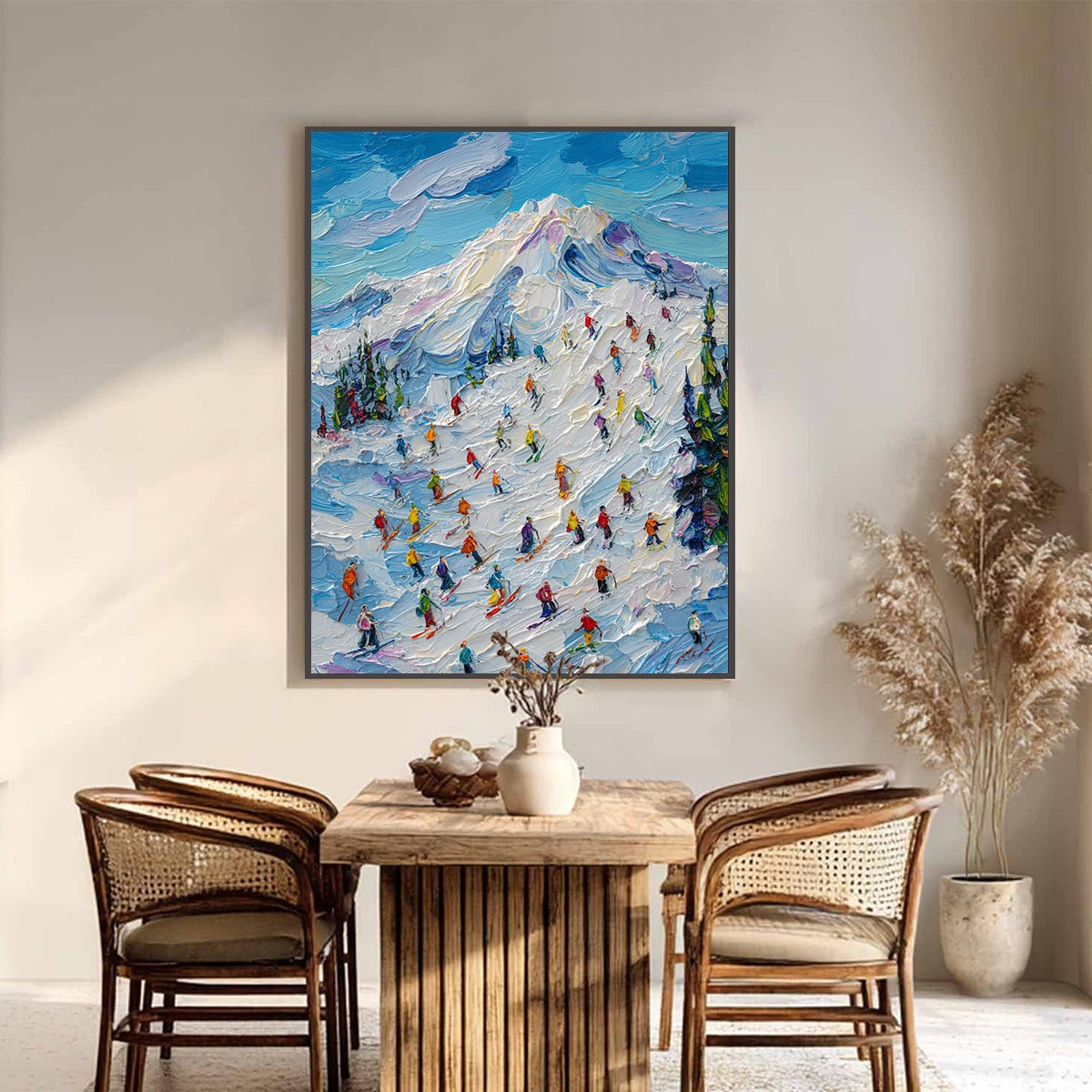 ALPINE RUSH: Textured Palette Knife Ski Mountain Painting - Image 2