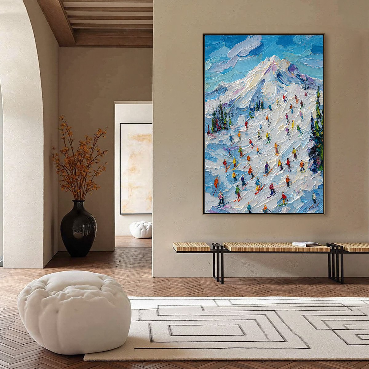 ALPINE RUSH: Textured Palette Knife Ski Mountain Painting - Image 6