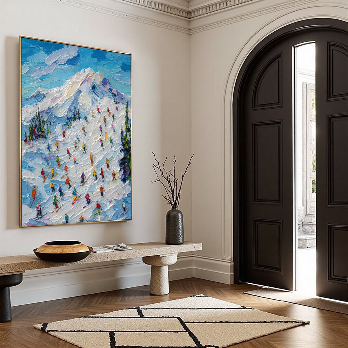ALPINE RUSH: Textured Palette Knife Ski Mountain Painting - Image 8