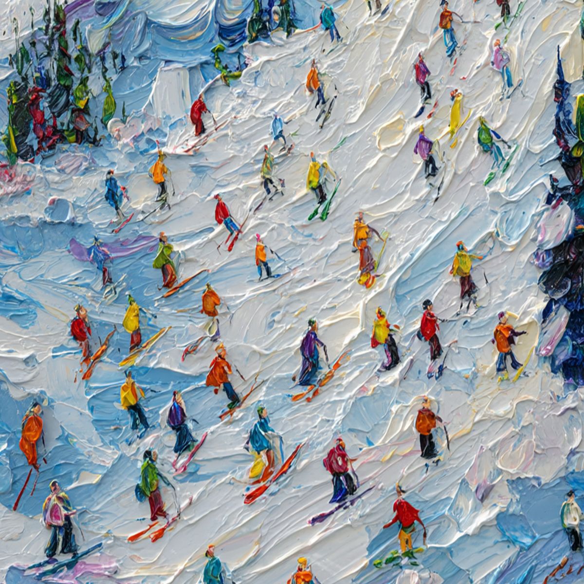 ALPINE RUSH: Textured Palette Knife Ski Mountain Painting - Image 3