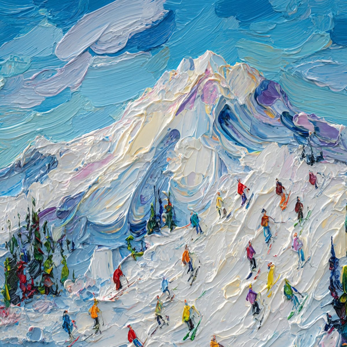 ALPINE RUSH: Textured Palette Knife Ski Mountain Painting - Image 5