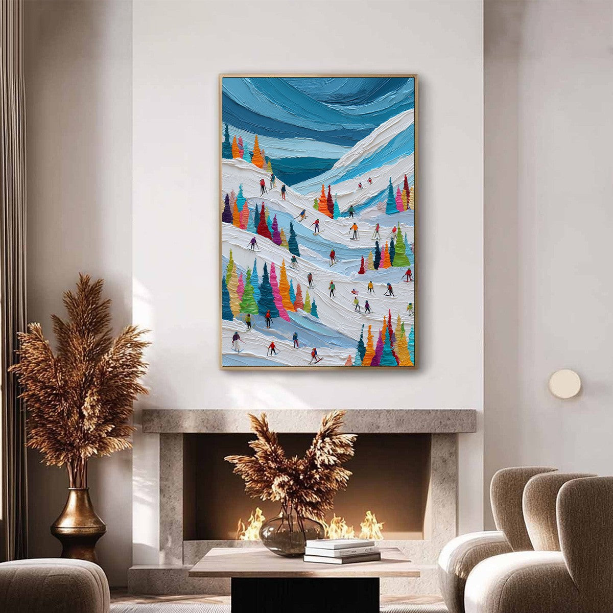 ALPINE RUSH: Vibrant Textured Ski Slope Painting - Image 2